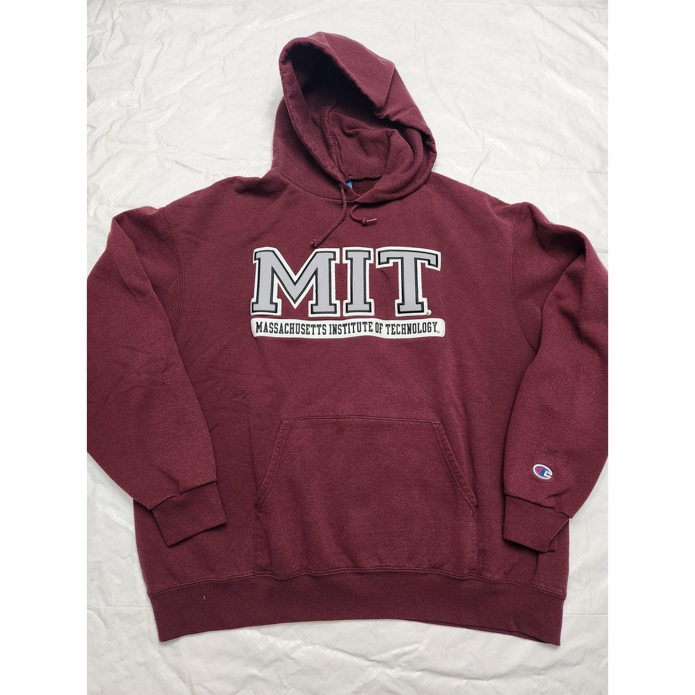 Champion Hoodie Mens XL Red MIT College Logo Graphic Fleece Pullover Sweatshirt